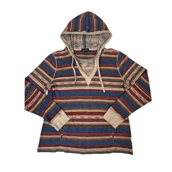 Ralph Lauren Womens LG Boho Hoodie Multicolor Pockets Long Sleeve V-Neck Tribal - Picture 3 of 12